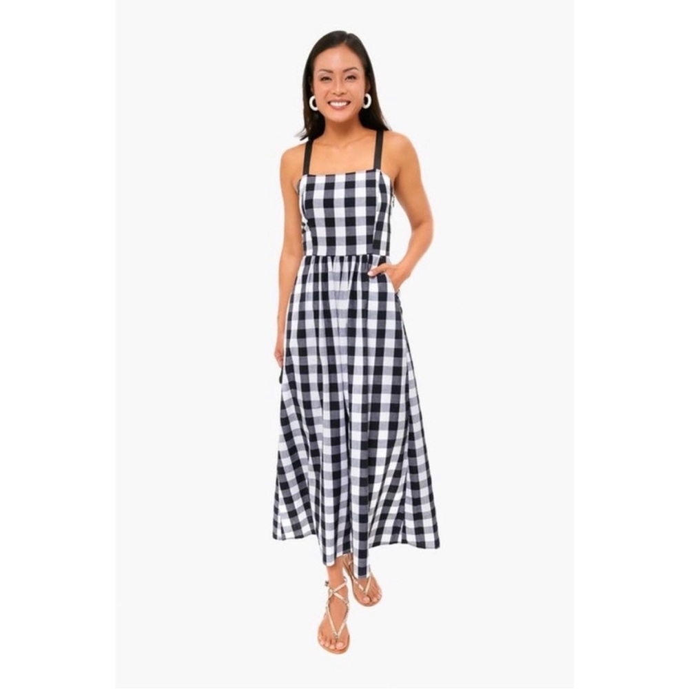 Tuckernuck Lelia Black White Gingham Square Neck Maxi Dress